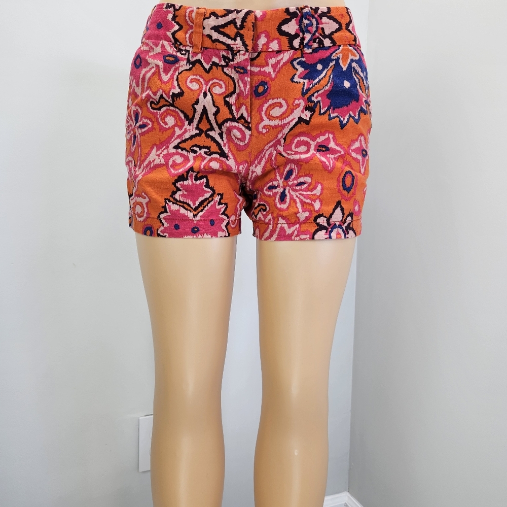 Ann Taylor Loft Womensβ Short 2 Floral Linen Blend Pockets Orange Pink Blue